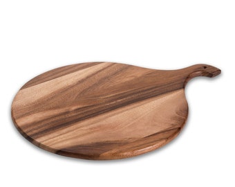 Round Acacia Wood Cutting Board with Handle 14" x 19" | Charcuterie & Serving Board