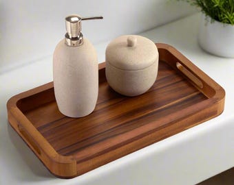 Medium Rectangular Acacia Wood Serving Tray, Solid Bottom – 15" x 9"