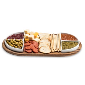 Charcuterie/ Serving Tray w/ 4 Ceramic Bowls