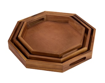 Set of 3 Octagon Wood Charcuterie/Serving Trays - one each size