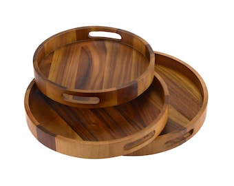 Set of 3 Round Serving Trays - Solid Bottom - 1 each size