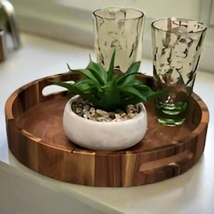 15" Round Acacia Wood Charcuterie/Serving Tray – Rustic Wooden Platter for Food, Drinks & Entertaining