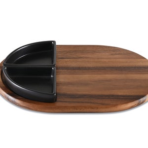 Charcuterie/ Serving Tray w/ 2 Black Ceramic Bowls