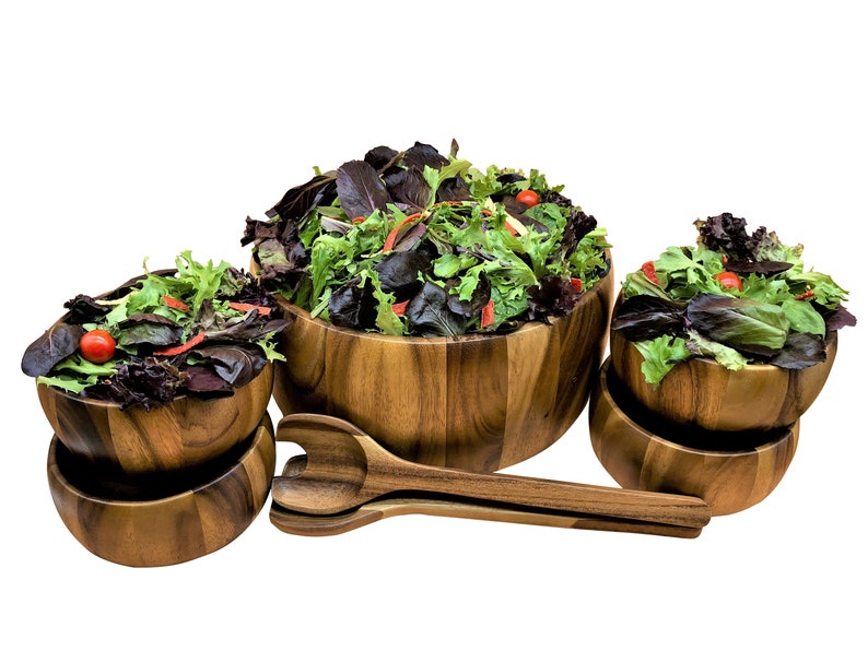 Wood Salad Bowl With Servers and Individual Bowls 7 Piece Etsy
