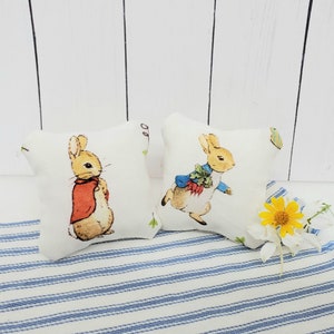 Beatrix Potter mini pillows - set of two. dollhouse pillows, dollhouse decor, maileg mouse accessories.