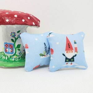 Holiday Gnomes mini pillows - set of 2.  Dollhouse miniatures, fairy house, or maileg mouse !