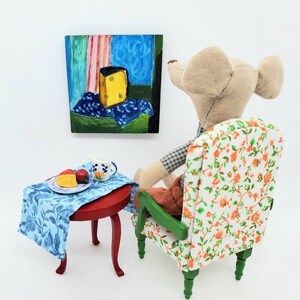 Matisse&#39;s Mouse - Le Bonheur de Fromage. Original miniature art piece. Dollhouse miniatures. Maileg mouse art.