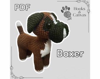 Lindo Perro Boxer Amigurumi Patrón de Ganchillo - Tutorial en PDF con fotos e imágenes paso a paso