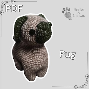 Cute Pug Dog Amigurumi Crochet Pattern - PDF tutorial with step by step photos and pictures