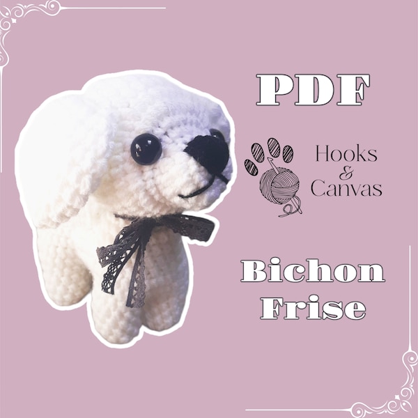 Cute Bichon Frise Little White Dog Amigurumi Crochet Pattern - PDF tutorial with step by step photos and pictures