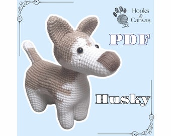 Cute Husky Dog Amigurumi Crochet Pattern - TWO face options - PDF tutorial with step by step photos and pictures