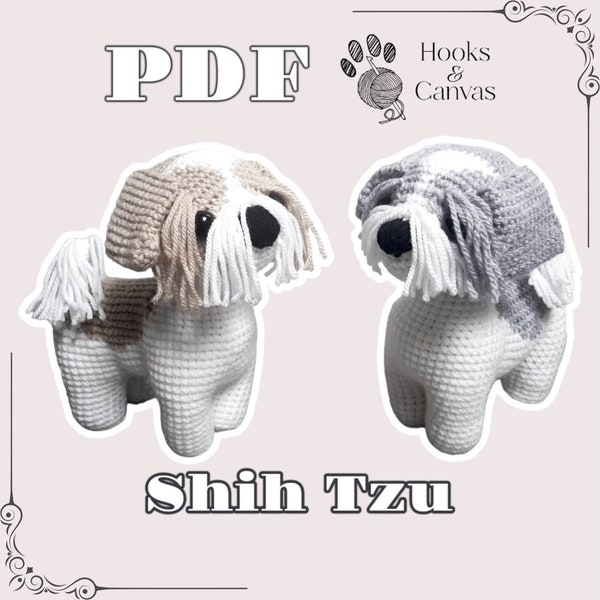 Lindo patrón de ganchillo Amigurumi perro Shih Tzu - Tutorial en PDF con fotos e imágenes paso a paso