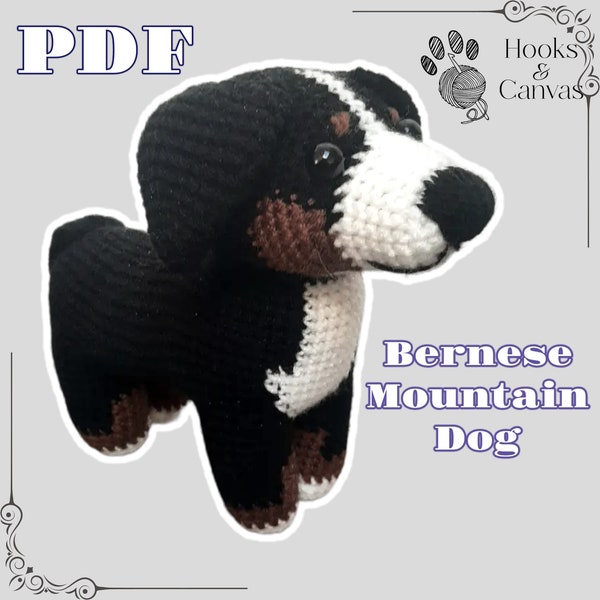Cute Bernese Mountain Dog Amigurumi Crochet Pattern - PDF tutorial with step by step photos and pictures
