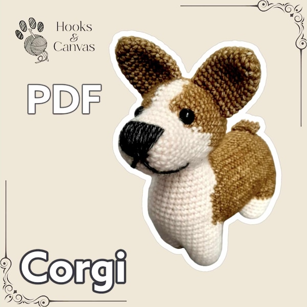Cute Corgi Dog Amigurumi Crochet Pattern - PDF tutorial with step by step photos and pictures