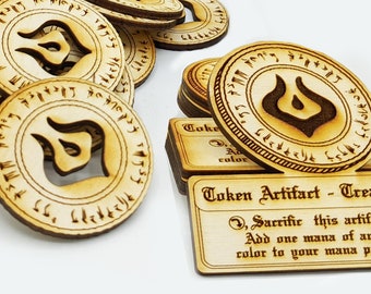 Laser Etched Treasure Tokens: Baltic Birch, Compatible with Magic the Gathering™