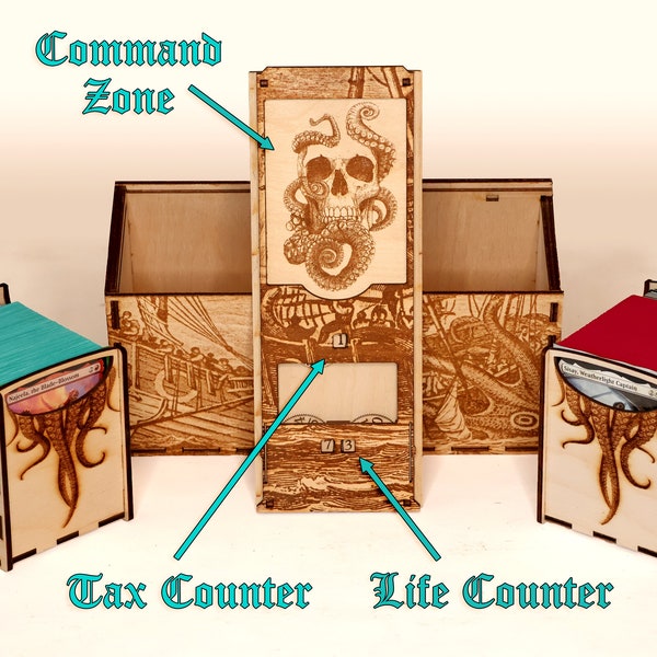 Kraken Commander Deck Box with Command Zone, Life and Commander Tax counters! Perfect for your Legendary Commanders! Gigantic Octopus Attack