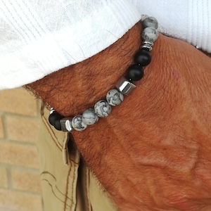 Herren Jaspis und schwarzer Onyx Armband, Armband für Herren, Herren Geschenkideen