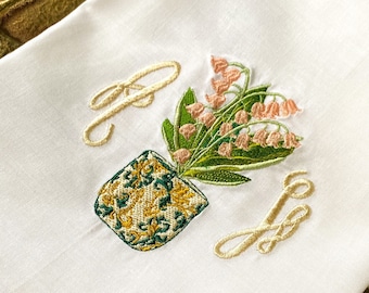 Lilies of the Valley Embroidered Napkin, Guest Tea Towel, Hemstitched, Hostess gifts, warm house gifts, Bathroom Decor