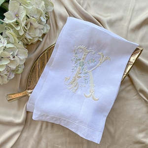 French Style Embroidered Monogrammed Linen Guest Towels, Guest Tea Towel, Hostess gifts, warm house gifts, Wedding Gifts