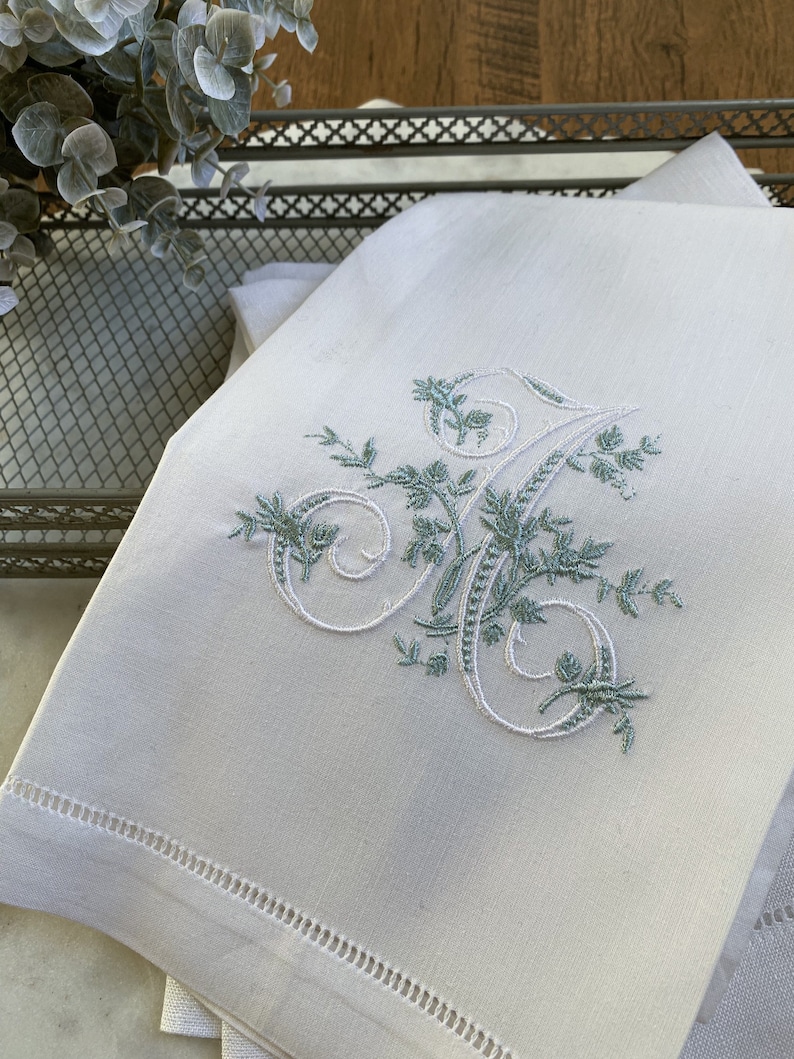 Embroidered Linen Guest Towels Monogrammed Guest Tea Towel Etsy