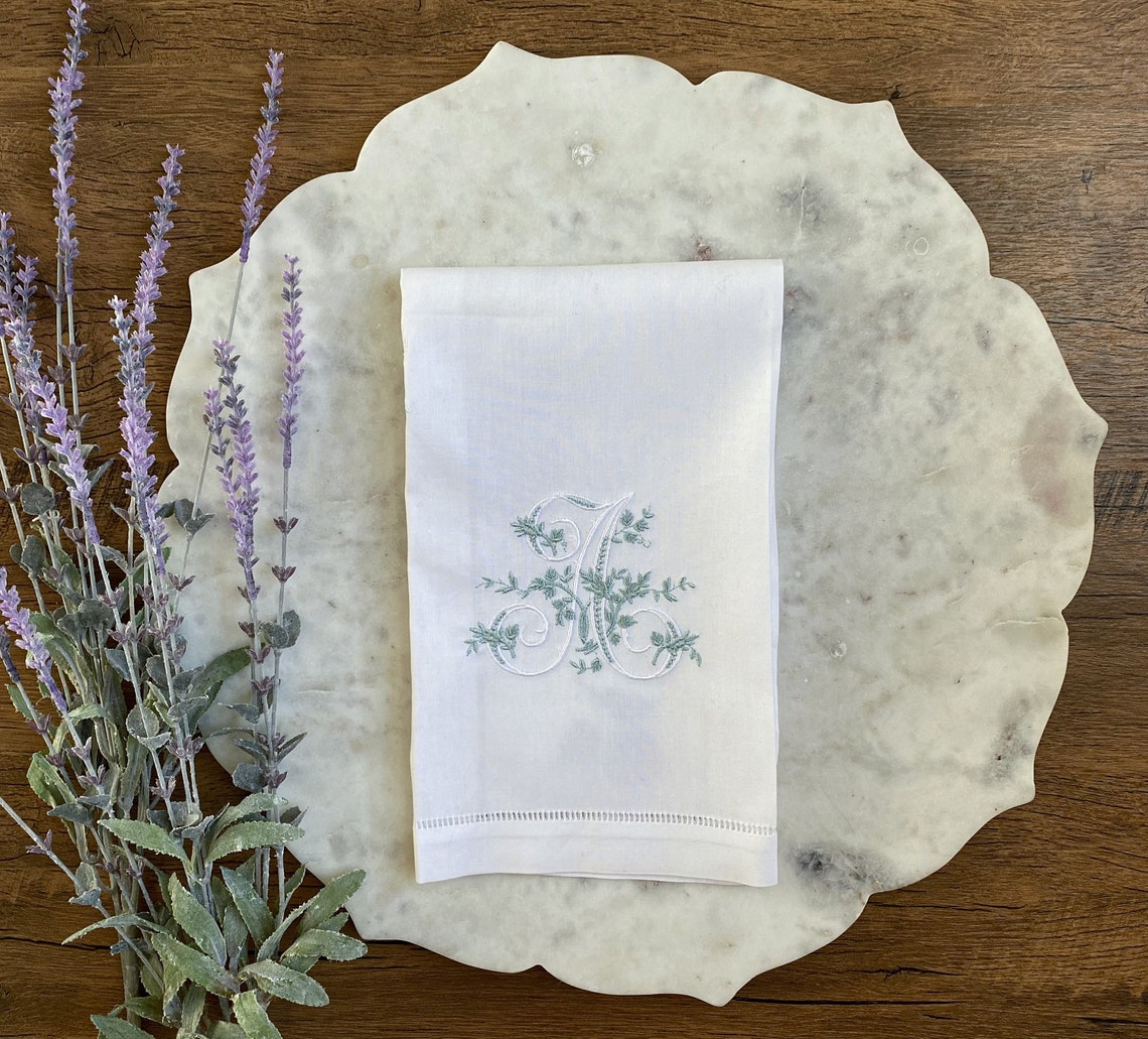 Embroidered Linen Guest Towels Monogrammed Guest Tea Towel Etsy