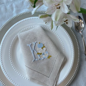 Thanksgiving | Autumn | Fall Monogrammed Embroidered Napkins, Thanksgiving linen napkins, fall napkins, Pure Linen Hemstitched Napkins