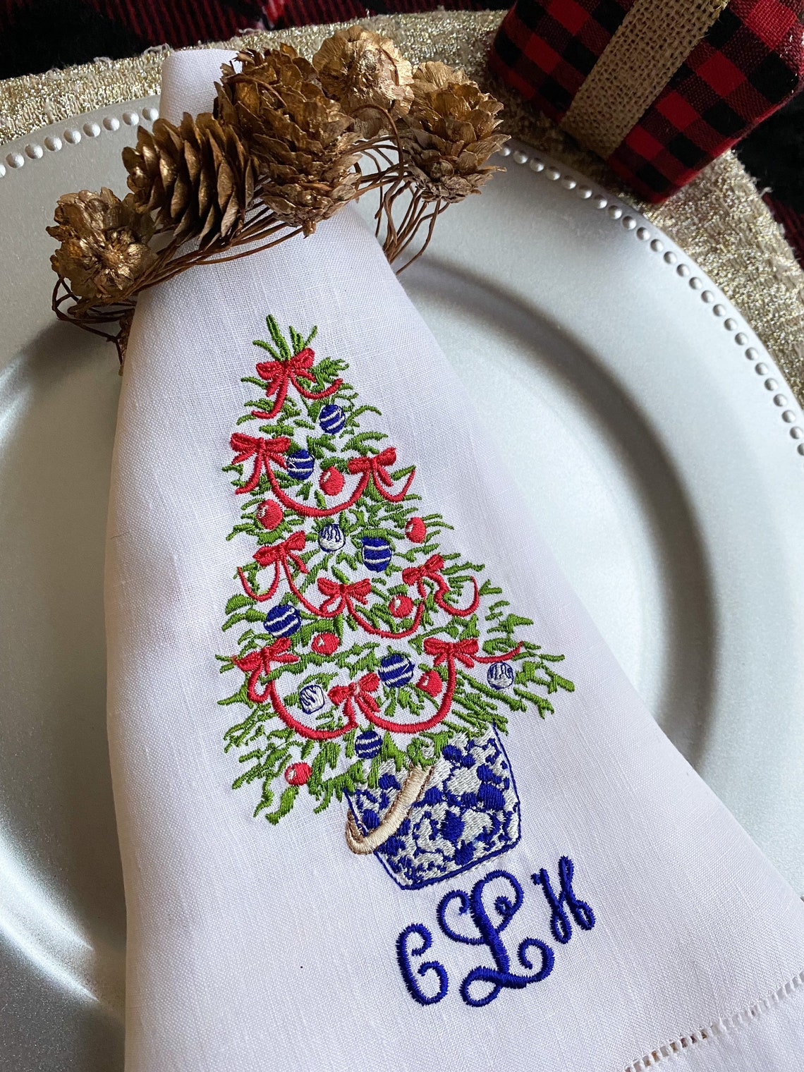 Christmas Linen Embroidered Napkins. Monogrammed Napkins Etsy
