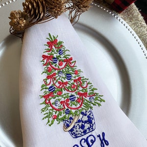 Christmas Linen Embroidered Napkins. Monogrammed Napkins, Hostess gifts