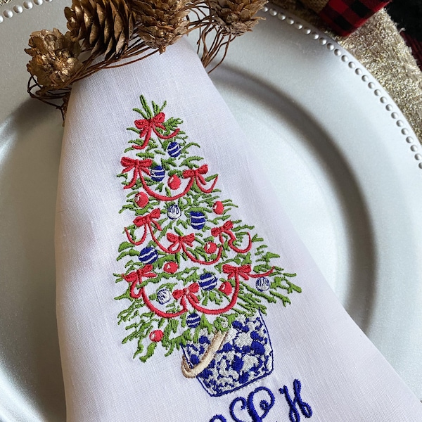 Christmas Embroidered Napkins Etsy