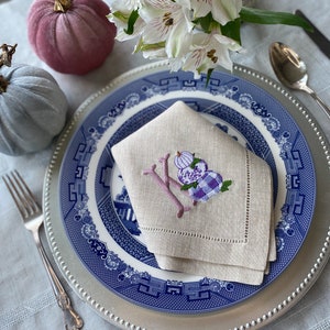 Thanksgiving | Autumn | Fall Monogrammed Embroidered Napkins, Thanksgiving linen napkins, fall napkins, Pure Linen Hemstitched Napkins