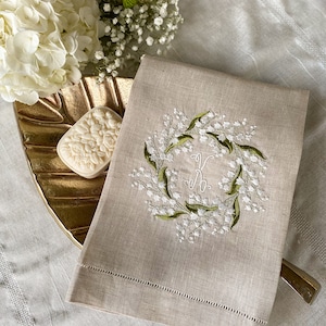 Lily of the Valley Wreath Linen Towel - New
