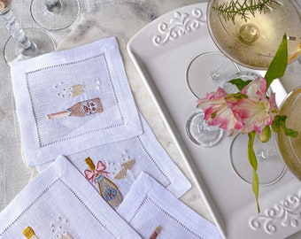 Serviettes de cocktail mini bouteille de champagne, serviettes de champagne monogrammées, serviettes de douche nuptiale de mariage, cadeaux d'hôtesse, cadeaux de maison chaleureux