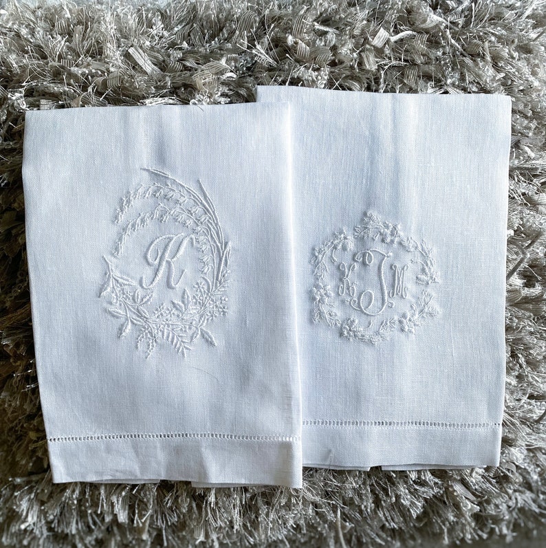 Embroidered Linen Guest Towels, Monogrammed Guest Towel, Hostess gifts, warm house gifts, Bathroom Decor image 2