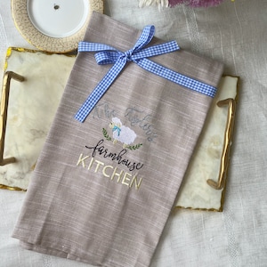 Embroidered Farmhouse Style Kitchen Cotton Towels, Monogrammed Cotton Towel, Hostess gifts, warm house gifts, Kitchen Decor