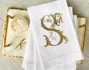 Embroidered Linen Guest Towels, French style monogrammed Guest Tea Towel, Hostess gifts, warm house gifts, Bathroom Decor