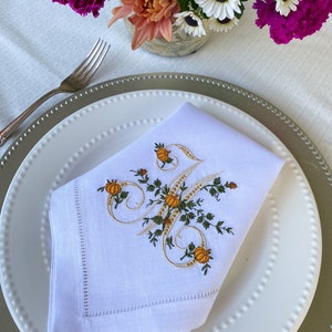 Thanksgiving | Autumn | Fall Monogrammed Embroidered Napkins, Thanksgiving linen napkins, fall napkins, Pure Linen Hemstitched Napkins