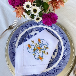 Erntedank | Herbst | Herbst-Monogramm Gestickte Servietten, Thanksgiving Leinen Servietten, Herbst Servietten, Reine Leinen Hohlsaum Servietten