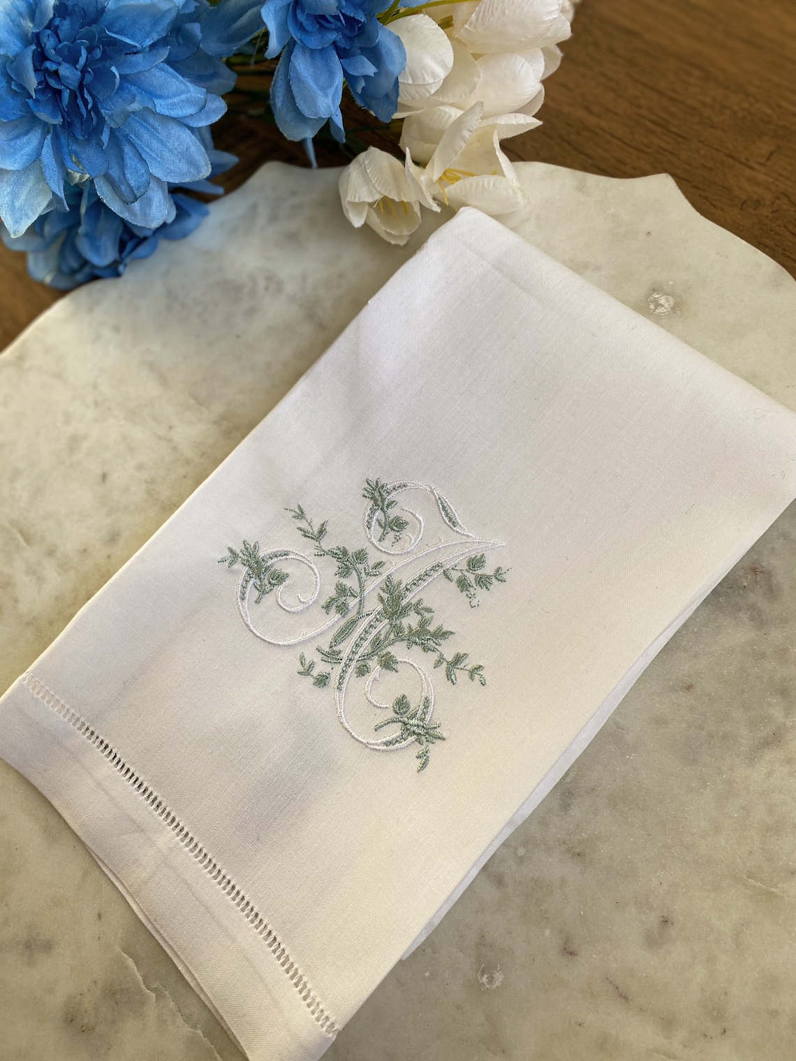 Embroidered Linen Guest Towels Monogrammed Guest Tea Towel Etsy