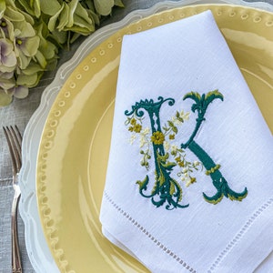 French Style Font Embroidered Monogrammed Linen Napkins, Fall Autumn Napkins, Hostess gifts, warm house gifts, Wedding Gifts