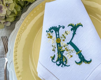 French Style Font Embroidered Monogrammed Linen Napkins, Fall Autumn Napkins, Hostess gifts, warm house gifts, Wedding Gifts