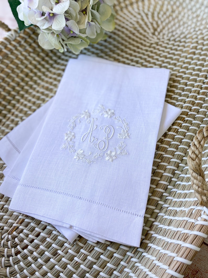 Embroidered Linen Guest Towels, Monogrammed Guest Towel, Hostess gifts, warm house gifts, Bathroom Decor image 4