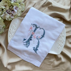 French Style Embroidered Monogrammed Linen Guest Towels, Guest Tea Towel, Hostess gifts, warm house gifts, Wedding Gifts