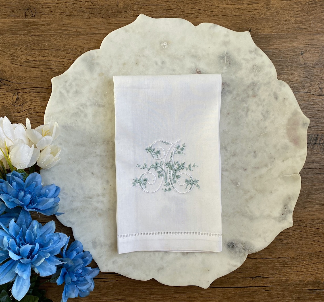 Embroidered Linen Guest Towels Monogrammed Guest Tea Towel Etsy