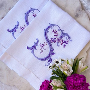 French Style Embroidered Monogrammed Linen Guest Towels, Guest Tea Towel, Hostess gifts, warm house gifts, Wedding Gifts