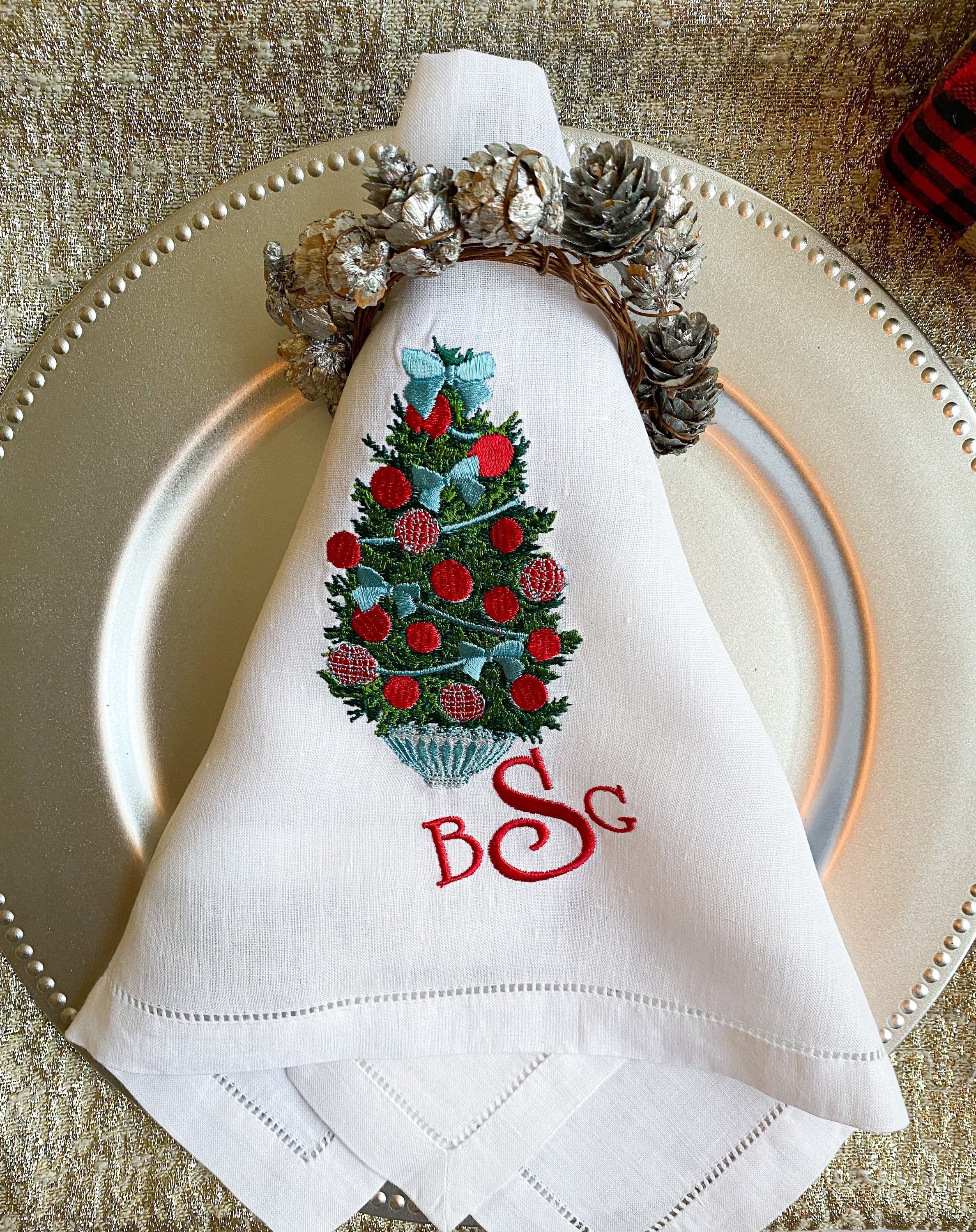 Embroidered Holiday Towel Nativity Poinsettia — Ingalls Homestead