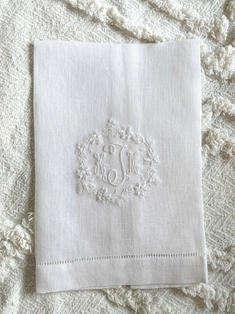 Embroidered Linen Guest Towels, Monogrammed Guest Towel, Hostess gifts, warm house gifts, Bathroom Decor image 3