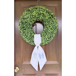 Monogram & Hydrangea Embroidery,Embroidered Wreath Sash – Custom Monogram with Hydrangea – Elegant Door Decor