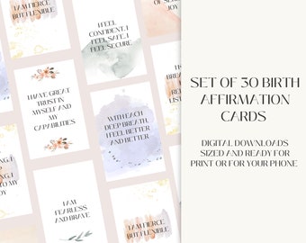 Birth Affirmations | Labor and Delivery Affirmations | Affirmation Cards | Birth Affirmation Cards | Water Color Birth Affirmations