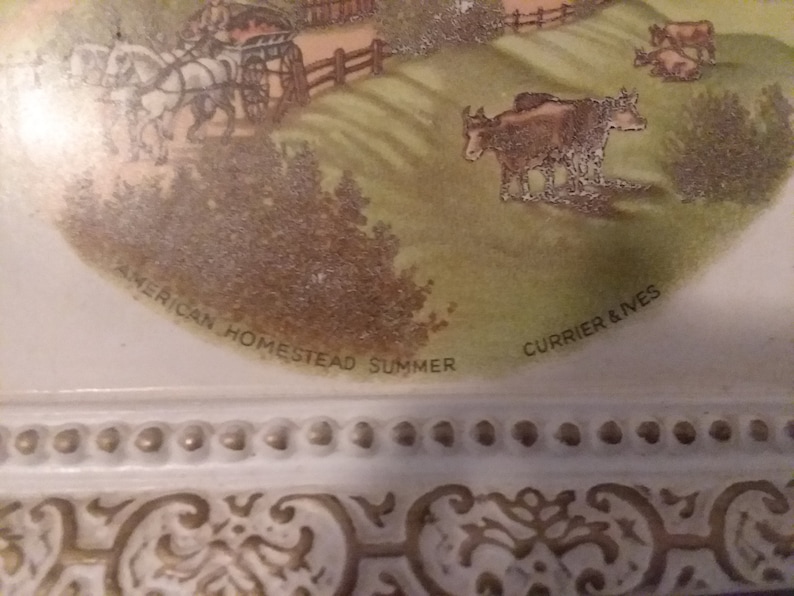 currier and ives square plate wedding present vintage pair of large ceramic tiles house warming gifts decorative painted tile