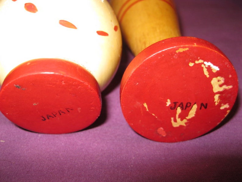 Vintage wood Japan baseball bat and baseball salt and pepper shakers